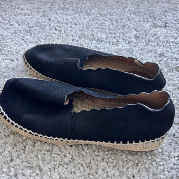 Chloe Scalloped Espadrille Flats - Black Leather Suede - Size 6 (EU 36) - Picture 3 of 5